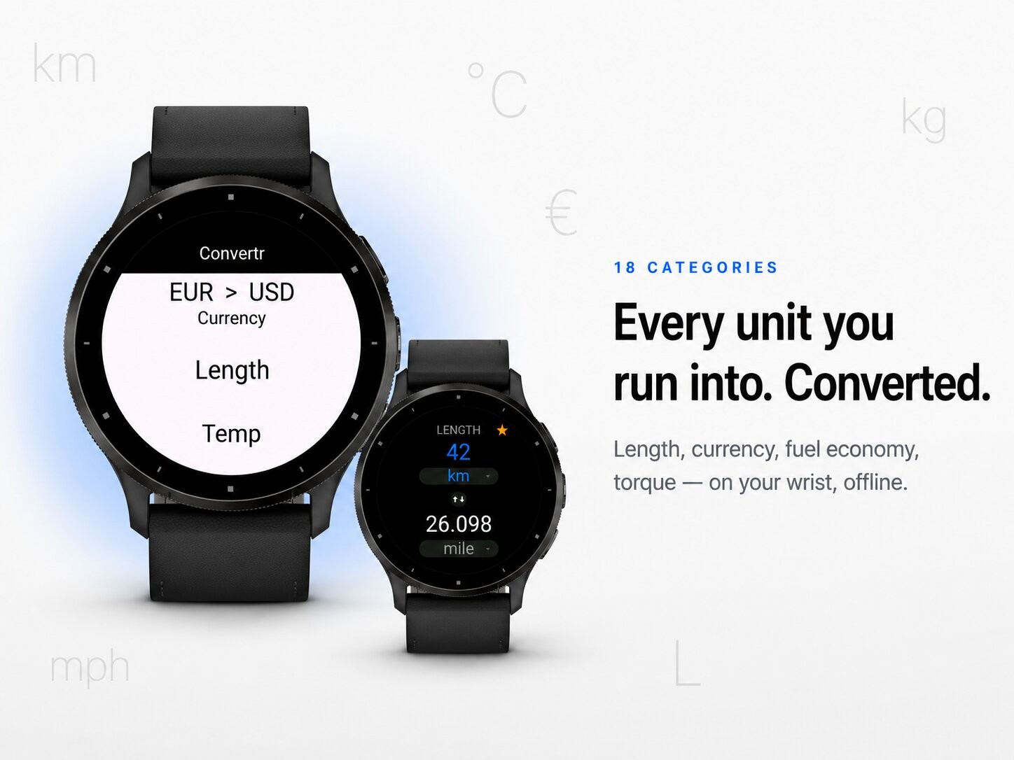Convertr for Garmin: Units and live currencies in 18 categories