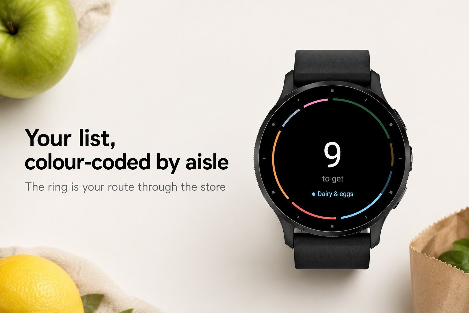 Listo for Garmin: Grocery list in colour, sorted by aisle